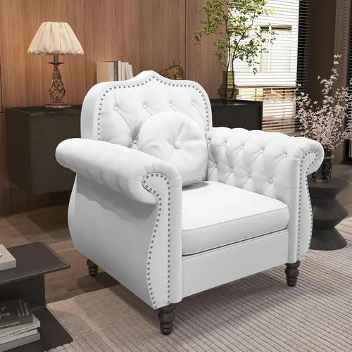 Vista 6 de AVZEAR Juego de sofá seccional de 3 piezas para sala de estar, sofá Chesterfield tapizado en terciopelo moderno de mediados de siglo, sofá de Blanco