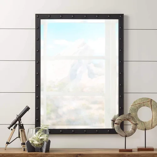 Vista 5 de Uttermost Braddock - Espejo de pared rectangular decorativo con marco de metal negro moderno, biselado de 28 pulgadas de ancho, decoración