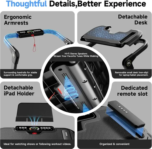 Vista 7 de YPOO 13% Incline Walking Pad Handle 6.2MPH RGB Light Plegable Negro oscuro