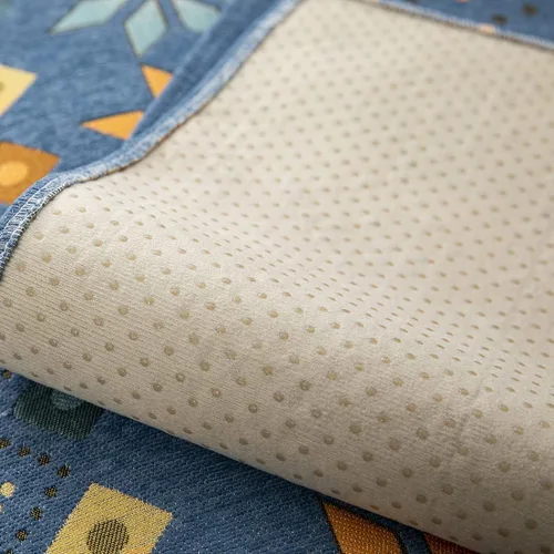 Vista 7 de Funda de sofá de chenilla para sofá modular, diseño geométrico bohemio y jacquard antideslizante, protector de muebles para niños, perros y Azul
