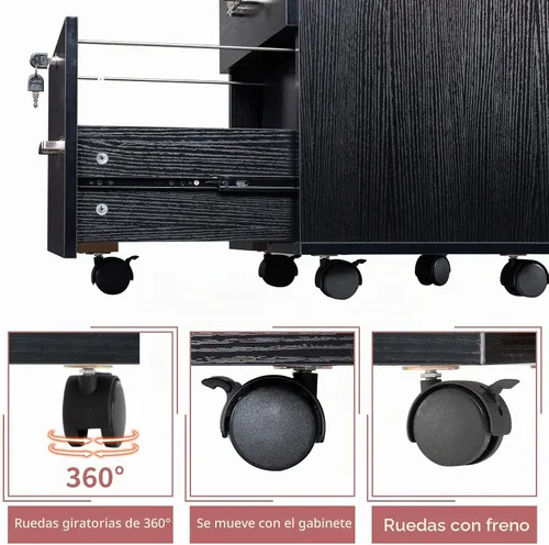 Vista 5 de Karl home Archivador de madera, archivadores verticales de 3 cajones con Negro