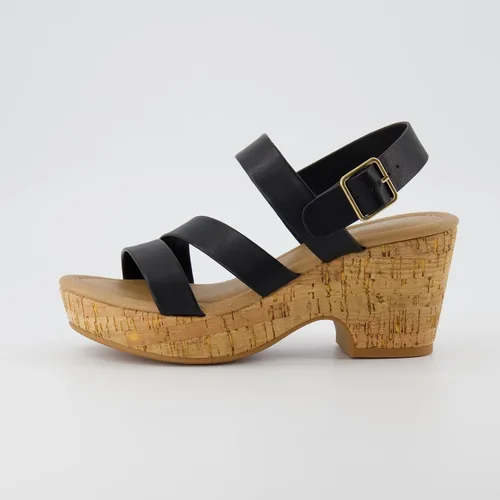 Vista 2 de CUSHIONAIRE Sandalia Russ de cuña de corcho para mujer + espuma viscoelástica, anchos disponibles