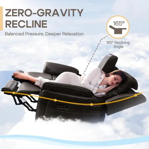 Vista 3 de Sofá biplaza reclinable eléctrico Zero Gravity con reposacabezas ajustables, sillón reclinable eléctrico con consola, sofá reclinable eléctrico de 2