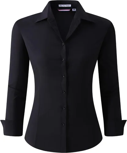 Vista 26 de Alex Vando Camisas de vestir para mujer, sin arrugas, ajuste regular, manga larga, elástica, camisa de trabajo