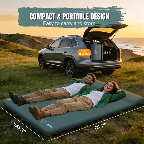 Vista 2 de EUHAMS Almohadilla de dormir doble autoinflable para acampar con espuma