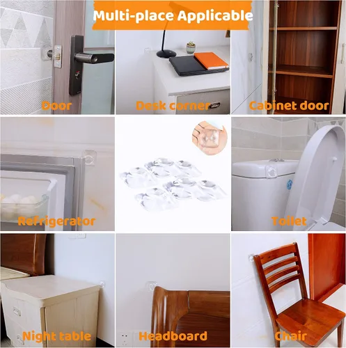 Vista 5 de Tope de puerta más fuerte (6 unidades, 2 pulgadas), protector de pared de goma transparente, autoadhesivo, pomo de pared, protector de parachoques
