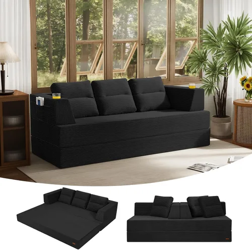 Vista 21 de COMAX Sofá cama futón, sofá cama convertible 4 en 1, sofás deshuesados para sala de estar, sofá biplaza plegable pequeño plegable que ahorra Gris