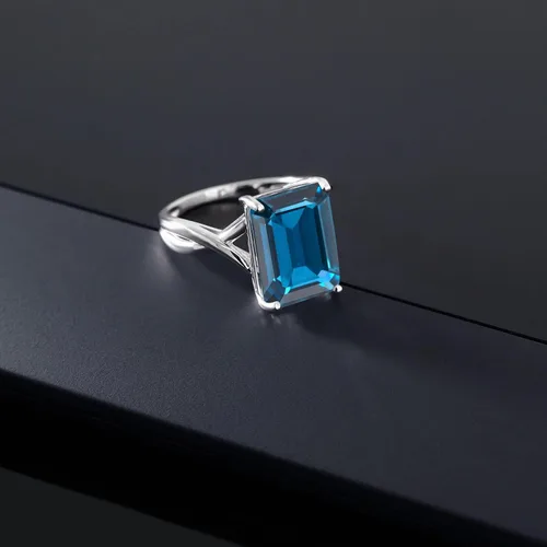 Vista 4 de Gem Stone King 10K White Gold London Blue Topaz Engagement Ring For Women