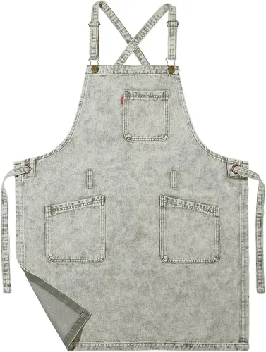 Vista 16 de Delantal de Chef de Mezclilla para Mujeres con Bolsillos, Delantal de Cocina de Camarera de Jean para Hombres para Cocinar Jardinería Pintura