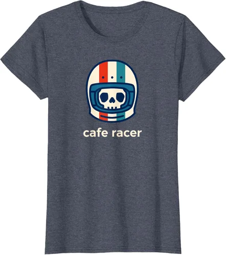 Vista 48 de Cafe Racer Moda Simple Casco Diseño Motocicleta Camiseta Negro