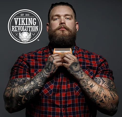 Vista 2 de BEST DEAL peine de madera para barba y estuche, acción dual, dientes finos y gruesos, perfecto para utilizar con bálsamos y aceites, peine