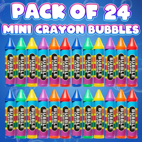 Vista 2 de Crayon Bubble Bottles (24-Pack) Party Favors for Kids & Birthday Parties Burbujas de crayón