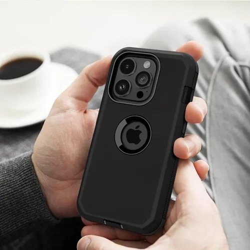 Vista 6 de Jiunai Funda para iPhone 15 Pro Max de Servicio Pesado con Protección contra Caídas Sin Pantalla de Doble Capa Resistente a Golpes Deportiva