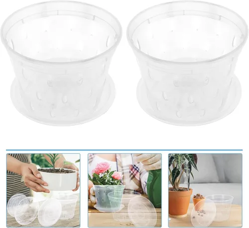 Vista 8 de Orchid Pot with Tray 2 Sets Plastic White for Flowers