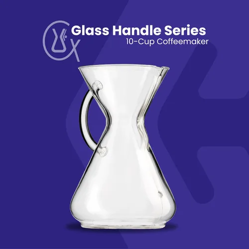Vista 2 de Cafetera de vidrio Chemex, Con manija, Transparente Cafetera de goteo manual con mango de vidrio, vidrio de borosilicato, utiliza filtros