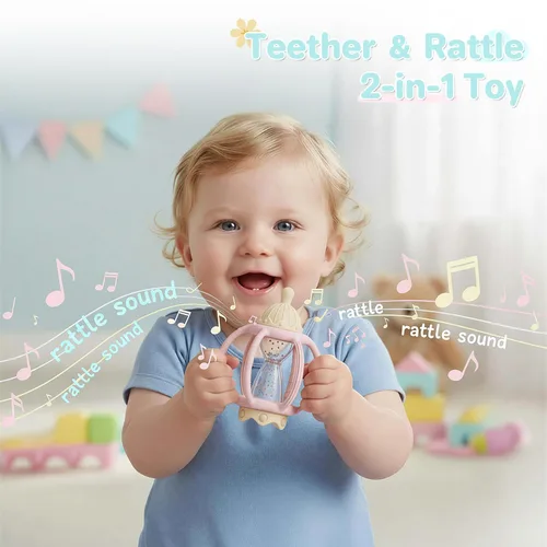 Vista 2 de Juguetes sensoriales Montessori para bebés, mordedores de silicona para bebés de 3 a 6 a 12 meses, regalos para recién nacidos, niños y niñas (azul)