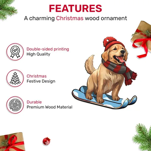 Vista 5 de Adornos de Navidad de madera de Golden Retriever impresos en 2 lados 2024, recuerdo para mujeres, hombres y amigos, adornos de árbol de Navidad