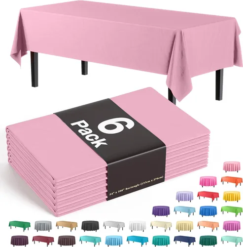 Vista 54 de Party Solids Paquete de 6 manteles de plástico prémium de 54 pulgadas x 108 pulgadas. Cubierta de mesa rectangular de plástico - Aqua
