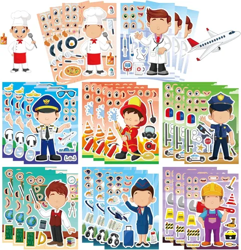 Vista 10 de DUJAA 24 hojas de calcomanías de cumpleaños, calcomanías Make-a-Cake para niños, juego de calcomanías de pastel de cumpleaños, color
