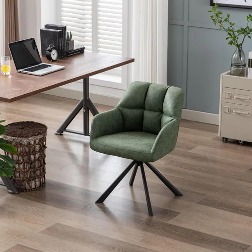 Vista 6 de Silla de oficina en casa con brazo, cómoda silla de escritorio sin ruedas, silla tapizada de cuero para computadora, silla giratoria