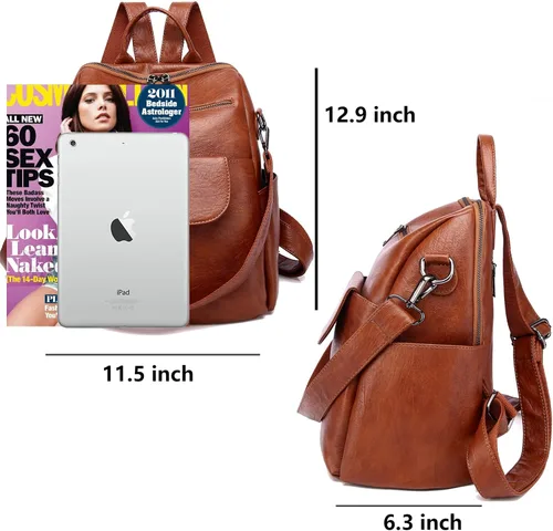 Vista 4 de Mochila de Moda para Mujer Bolso Impermeable Mochilas Escolares Viajes Compras Mochila Convertible Bolsa de Hombro para Damas Rojo-Marrón