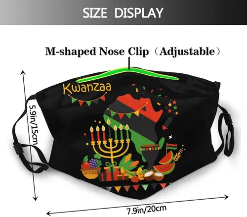 Vista 2 de UJVPXH Happy Kwanzaa - Mascarilla facial decorativa ajustable reutilizable al viento