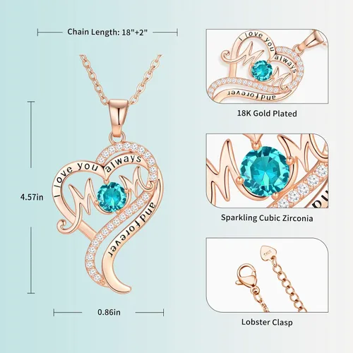 Vista 4 de DFUNH Regalos para el día de la madre para mamá y mujer, collar con dije de corazón con dije de corazón con piedra natal con relleno de oro rosa