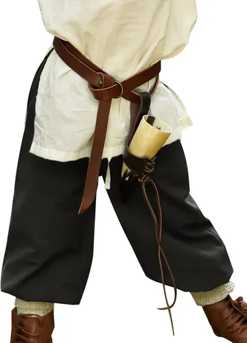 Vista 2 de Bbalizko Pantalones piratas medievales para niños, disfraz vikingo renacentista con cordón ajustable para Halloween, cosplay, gótico, pantalones