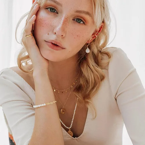 Vista 3 de Cowlyn Pearl Bracelet Paperclip Chain Link Baroque Culture Bossimi 14K Gold Filled Colorful Zircon Adjustable Fashion Valentine Charm Dainty