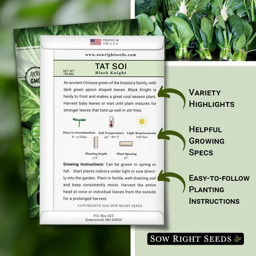 Vista 2 de Sow Right Seeds - Semillas Black Knight Tat SOI para plantar - Paquete de reliquia sin OMG con instrucciones para plantar un huerto casero - Mostaza