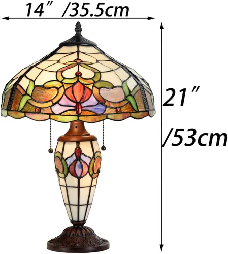 Vista 6 de Bieye L10800 Lámpara de mesa barroca estilo Tiffany con base iluminada para mesita de noche, sala de estar, dormitorio, 14 pulgadas de ancho x 21
