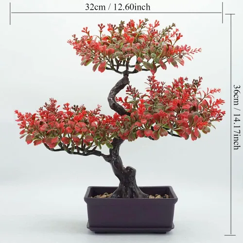 Vista 2 de Árbol bonsái falso, planta de pino de flor artificial, decoración de fiesta de Navidad, decoración del hogar, plantas falsas para decoración de Verde