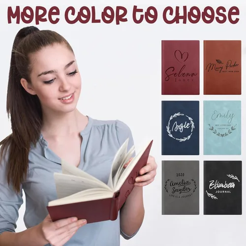 Vista 6 de Cuaderno personalizado, diario de cuero personalizado con bolígrafo, cuaderno personalizado para mujeres y hombres, diarios personalizados