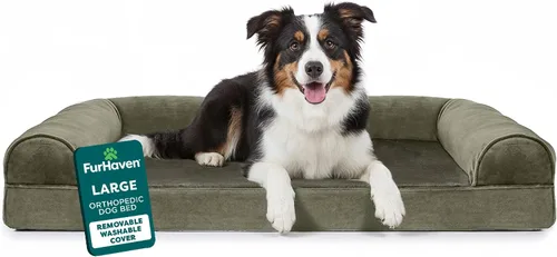 Vista 18 de Furhaven - Cama ortopédica para perros, estilo sofá, acolchada, con funda extraíble y lavable, marrón tostado, tamaño jumbo (XL)