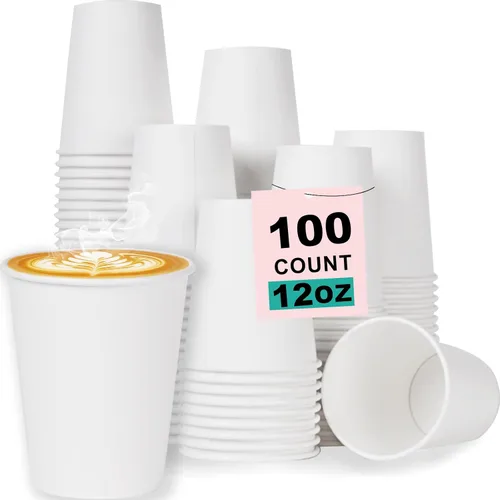 Vista 20 de Paquete de 100 tazas de café desechables de 8 onzas, tazas de papel desechables de color marrón a granel, tazas de café para té caliente, chocolate
