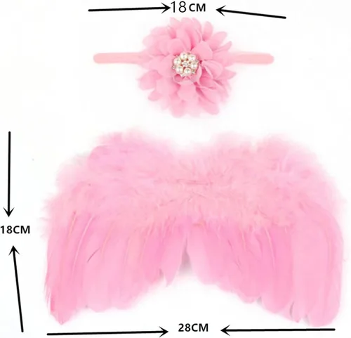 Vista 6 de Ala de ángel para recién nacido, ala de plumas de bebé con diadema de flores, traje de fiesta infantil para accesorios de fotos, unisex