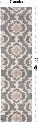 Vista 2 de Alfombra de área peluda para interior, cómoda, estilo entretejido marroquí, Polipropileno, Gris/Crema