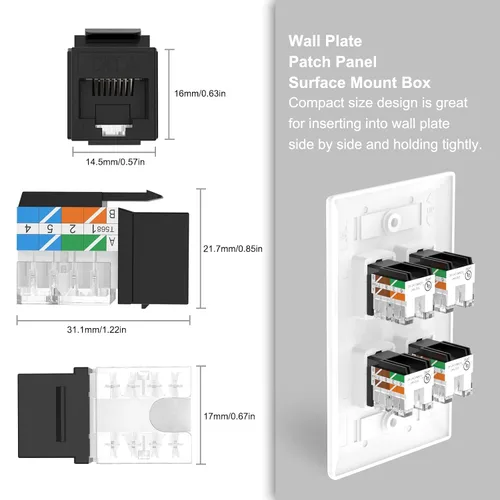 Vista 3 de VCE UL Listed Cat6 RJ45 Keystone Jack Insert 25-Pack, 90 Degree Punch Down Keystone Jack Adapter Slim Profile Negro Conectores Keystone RJ45