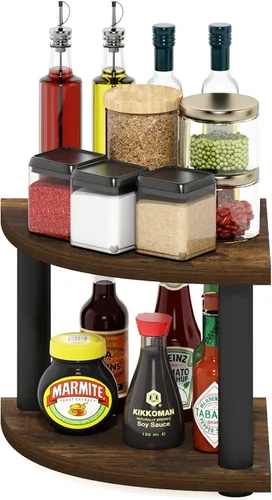Vista 4 de Furinno Turn-N-Tube Organizador de encimera de cocina, estante organizador de encimera de esquina de 2 niveles, estante esquinero, para cocina