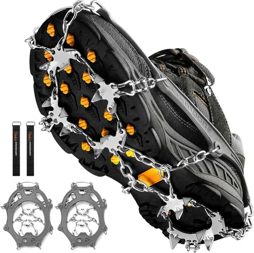 Vista 7 de Crampones para la nieve o el hielo, mejor tracción, buen agarre para botas, para hombre o mujer, antideslizantes, con 19 puntas de acero inoxidable