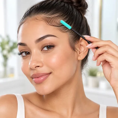 Vista 6 de G2PLUS Cepillos de pestañas de silicona, 100 cepillos de rímel negro y verde, varitas aplicadoras de cejas para maquillaje, cuidado personal