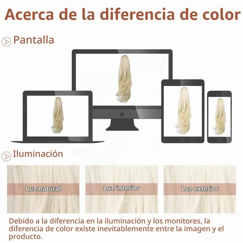 Vista 5 de Extensiones de cola de caballo, extensiones de cabello rubio con clip de garra de 18 pulgadas para mujer, pieza de cabello lacio, sintético
