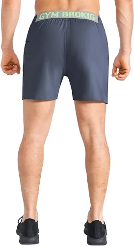 Vista 5 de BROKIG Pantalones cortos de gimnasio ligeros para hombre, pantalones cortos de entrenamiento atlético para hombre con bolsillos para culturismo