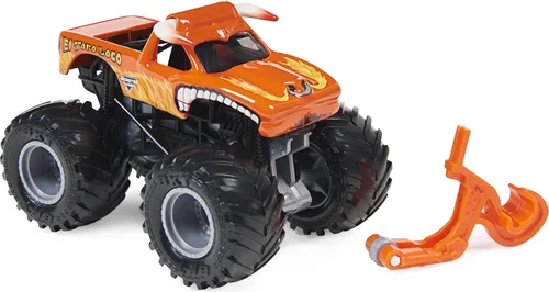 Vista 2 de Monster Jam 2021 Spin Master 1:64 Camión monstruo fundido a troquel con barra de ruedas: Retro Rebels El Toro Loco Naranja