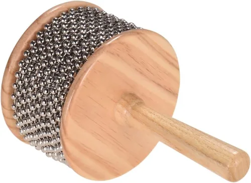 Vista 7 de Heysland Cabasa de madera instrumento musical de percusión de metal con cuentas de cadena y cilindro Pop Hand Shaker para banda educación musical