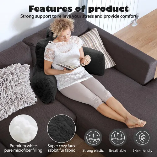 Vista 4 de Almohada de lectura para sentarse en la cama para adultos, almohada de lectura estándar con espuma viscoelástica, almohada de respaldo para cama