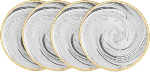 Vista 5 de Fine China Artisan - Juego de vajilla de 16 piezas, color gris con línea dorada