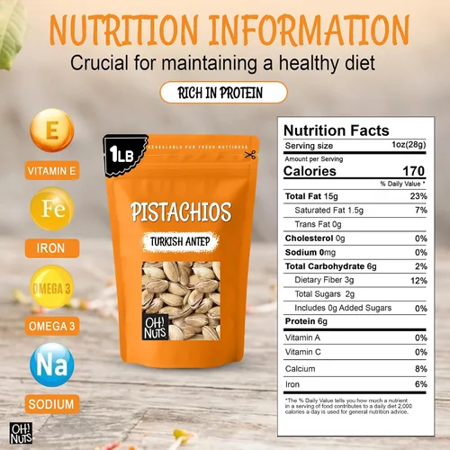 Vista 2 de Oh! Nuts Pistachos tostados y ligeramente salados - 1 libra - Pistachos turcos antep en cáscara - Empaquetados en bolsa con cierre de cremallera