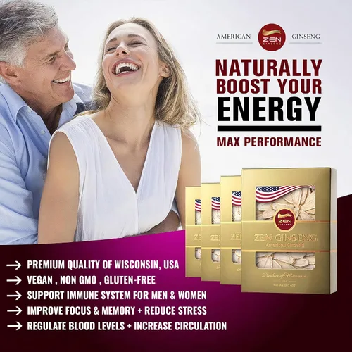 Vista 3 de Zen Ginseng American Wisconsin - Rebanadas de ginseng, ginsenósido de alta potencia, mejora el estado de ánimo, la memoria y la concentración