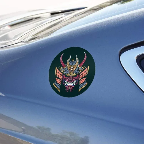 Vista 5 de Samurai Warrior - Máscara de demonio japonés Oni para automóvil, para ventanilla de coche, calcomanía circular para parachoques